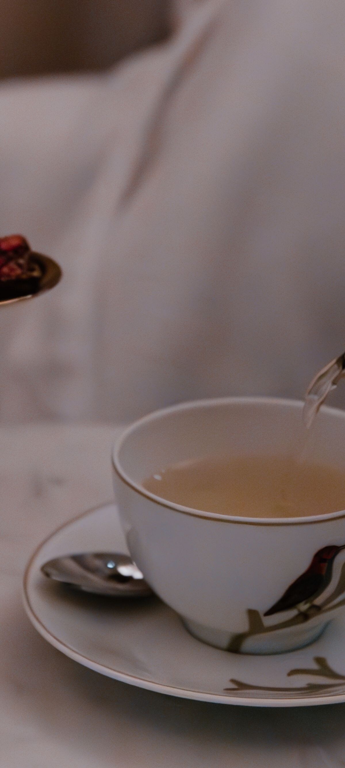 Woman receiving spa tea service in robe