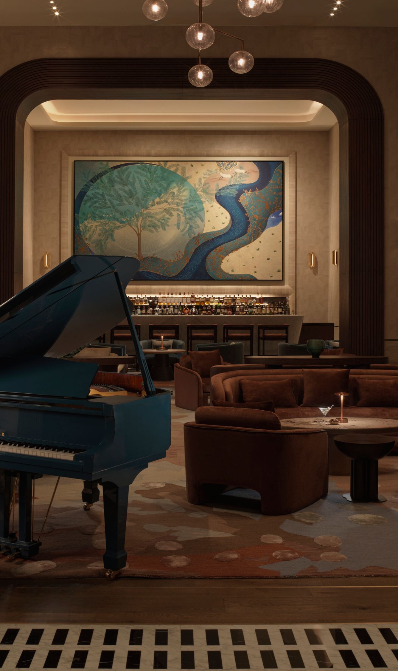 The interior and piano set-up of The St Regis Bar