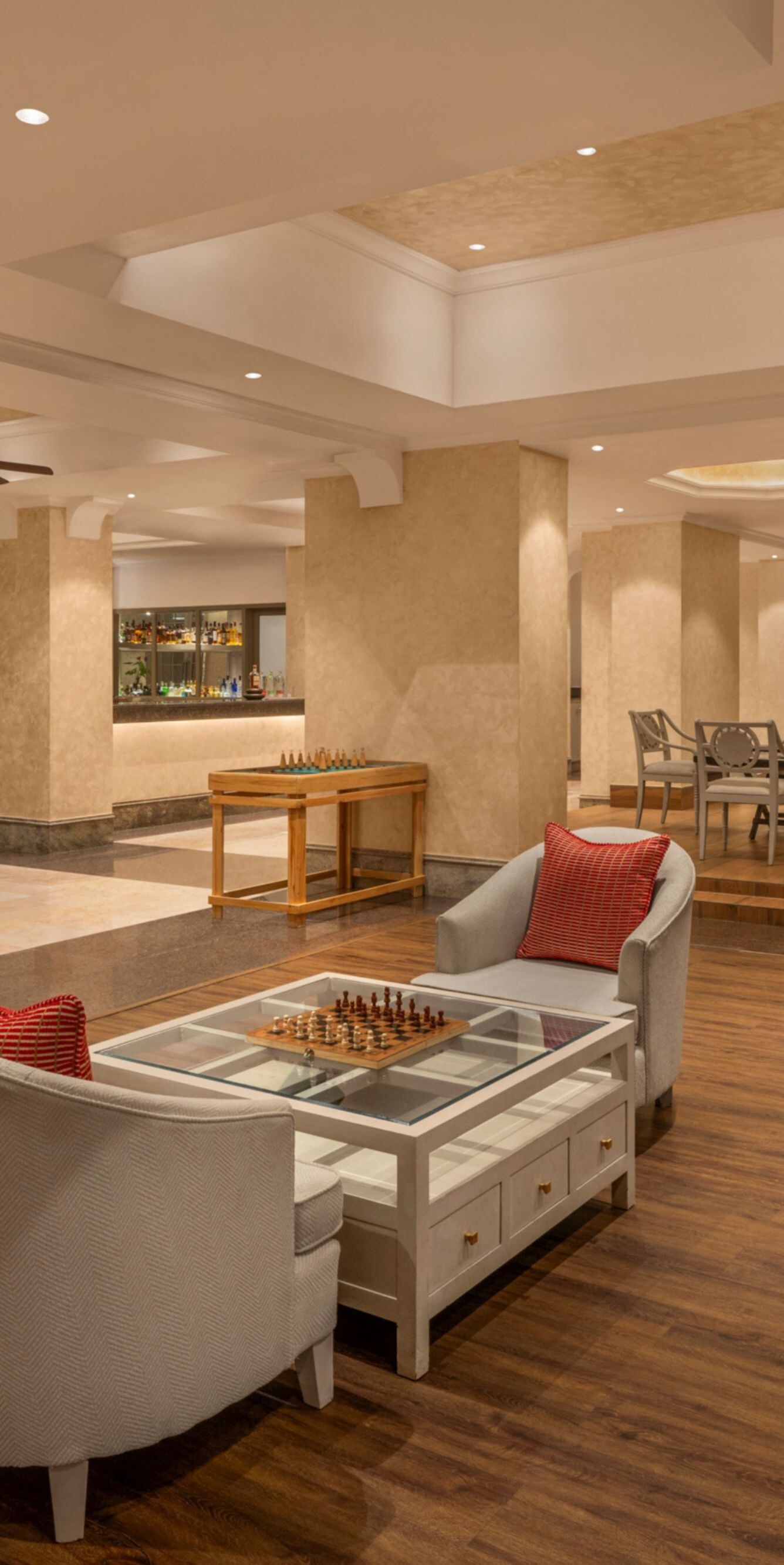 Game room with pool table, seating and lounge area