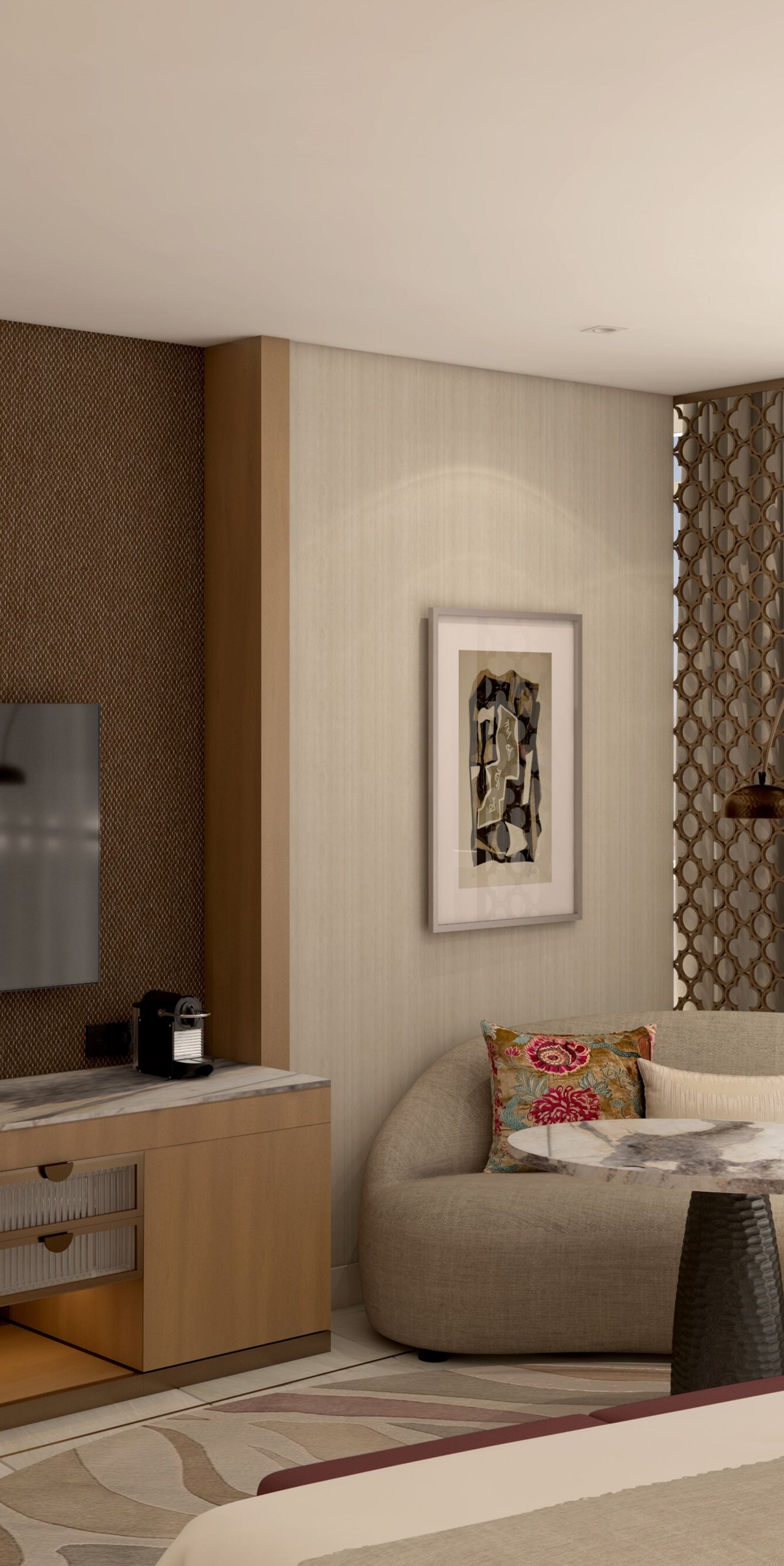 Canapé et télévision dans la chambre Deluxe avec lit king size