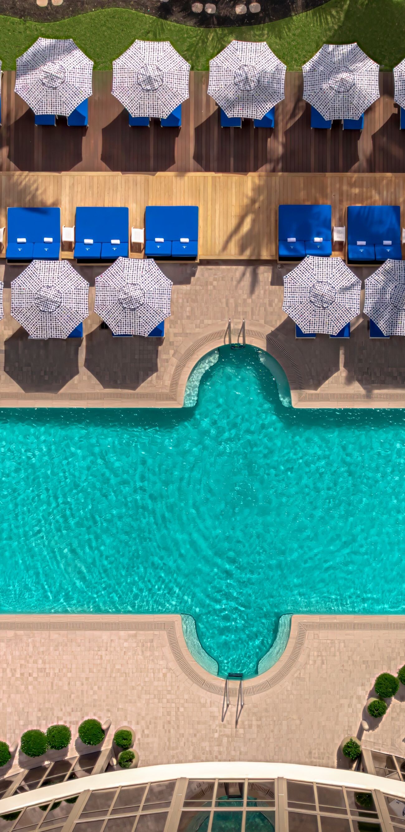Top view of pool with loungers
