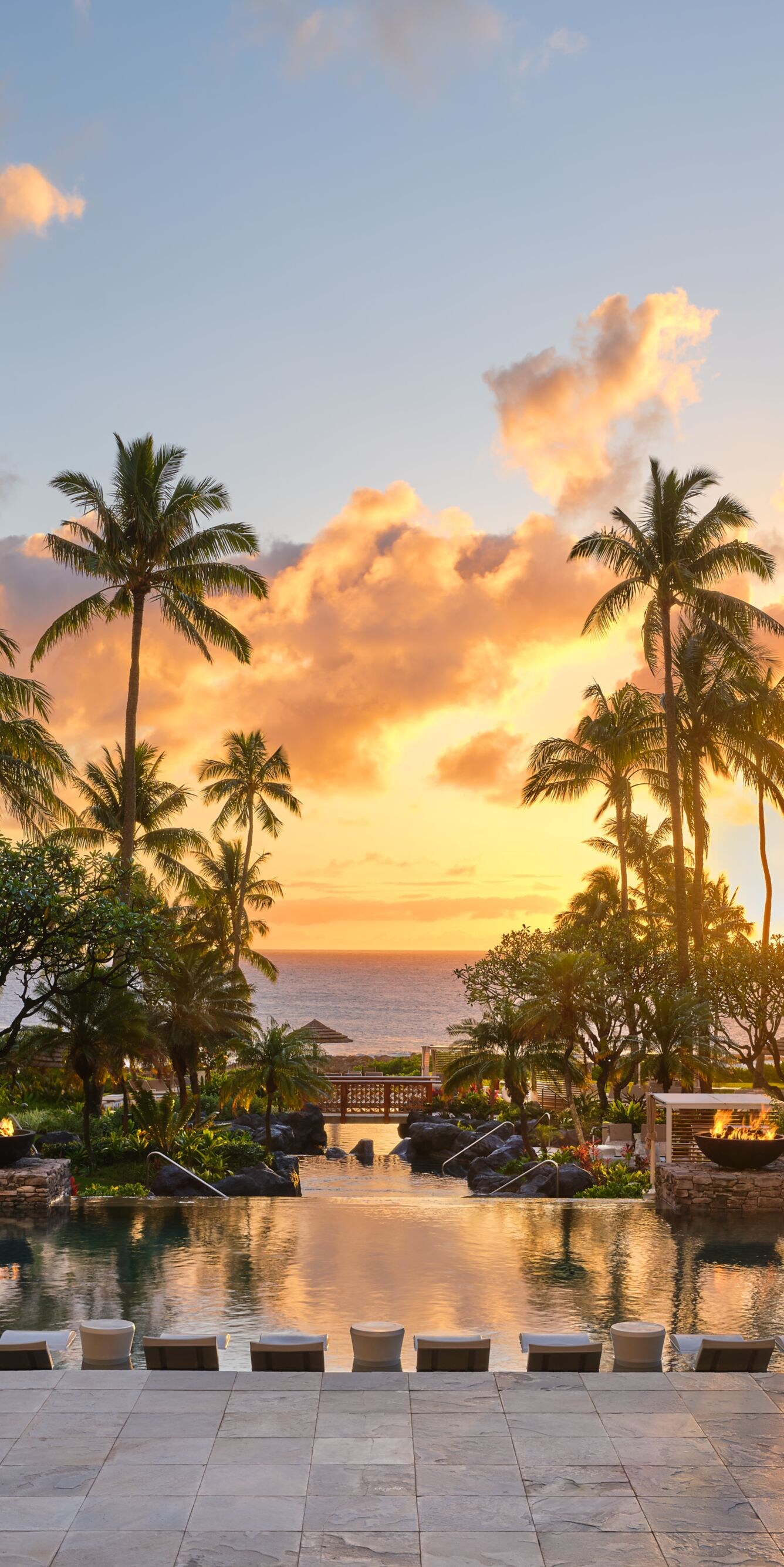 Resort pool at sunset.
