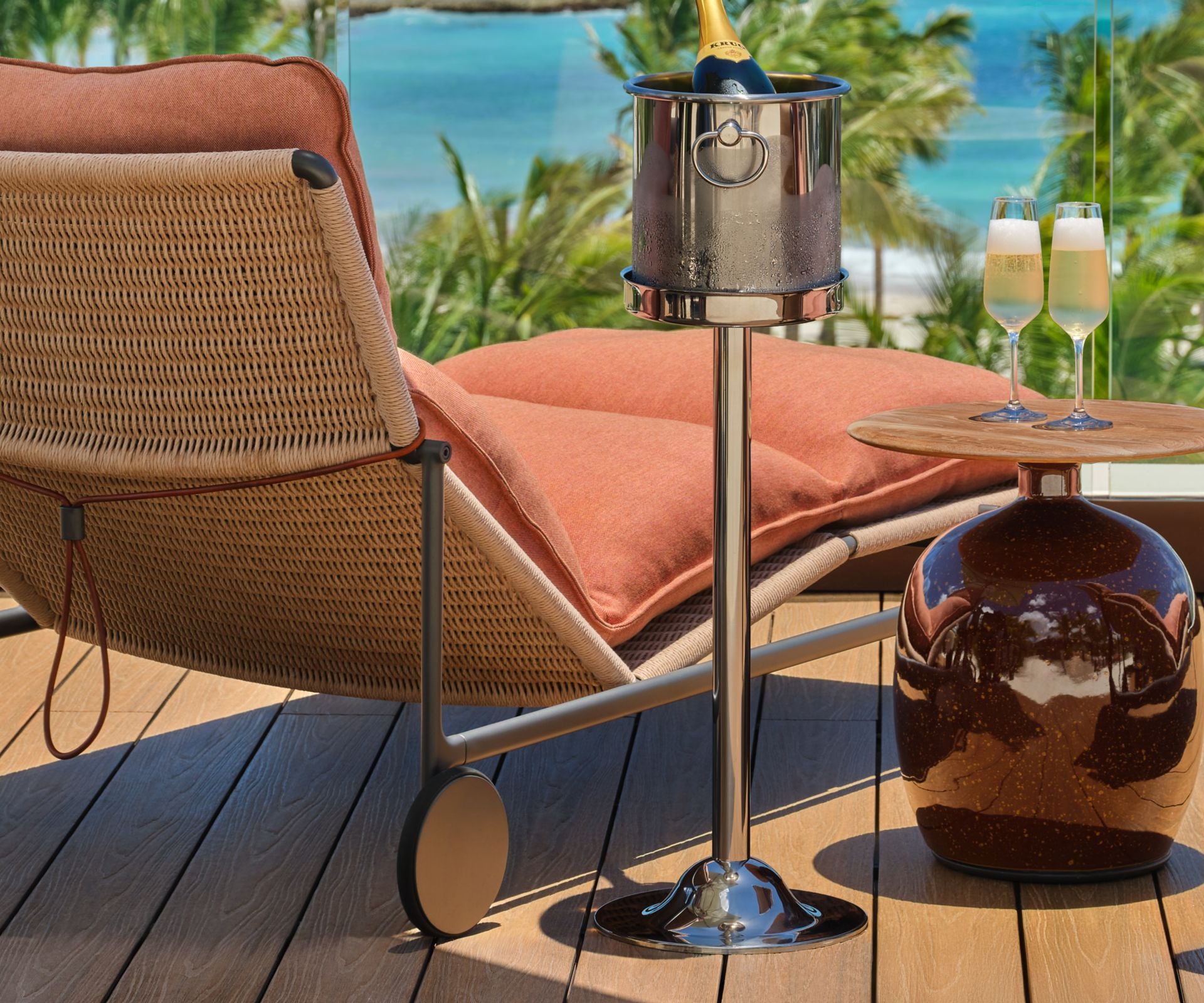 Rooftop chaise lounge with Krug champagne