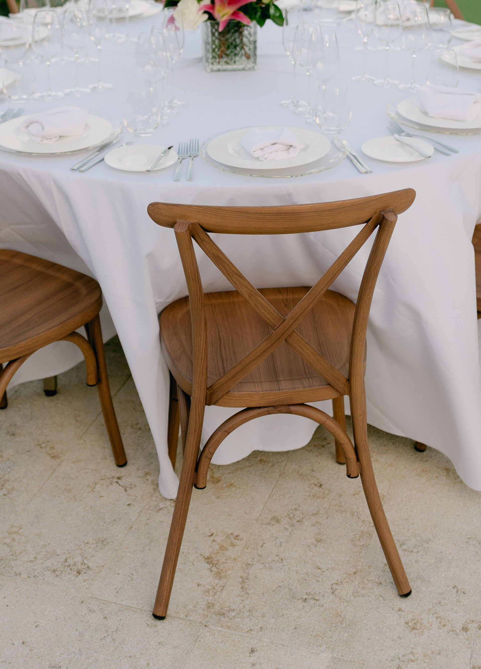 Round wedding reception table with ocean view