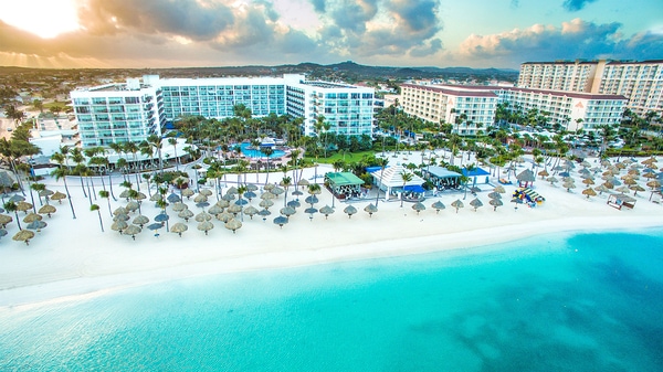 Aerial view of Aruba Marriott Resort & Stellaris Casino and beach