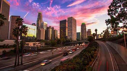 Los Angeles cityscape at sunset