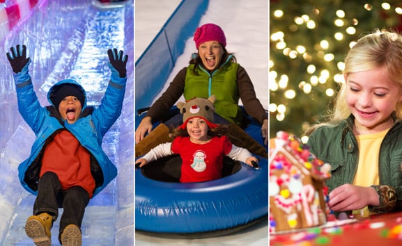 Collage of people having winter fun at Gaylord Rockies