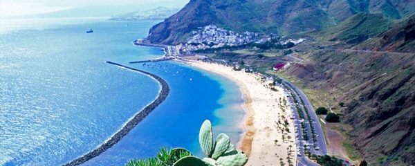 Beach and mountains stretch along the magnificent coast of Tenerife, Spain