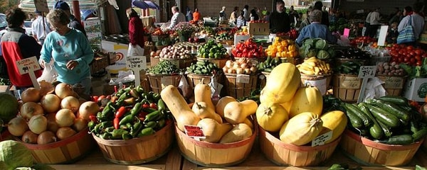 A local farmer's market filled with fresh produce in Raleigh.