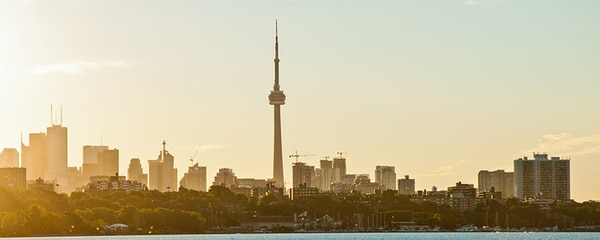 The CN Tower and Skyline of Toronto, Canada at sunset