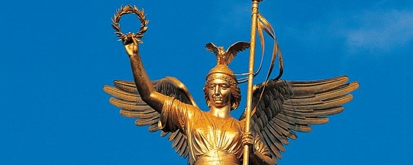 Statue of Winged Victory rises high in Tiergarten in Berlin, Germany