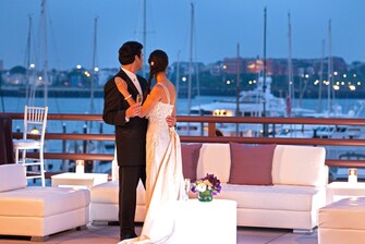 Outdoor terrace Boston Harbor wedding