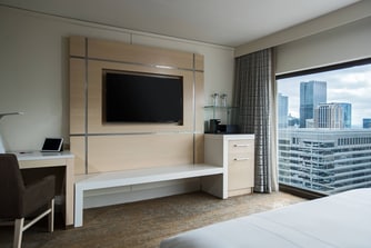 Our renovated guest rooms feature dedicated work space, flat screen TVs and room to unpack and unwind.