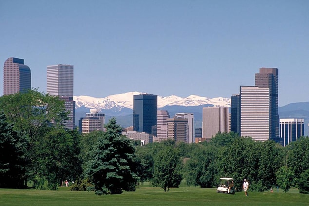 Downtown Denver Skyline and Rocky Mountains 