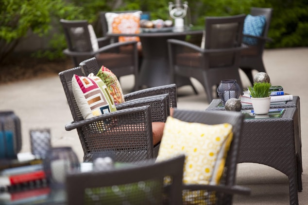 Outdoor woven tables and chairs