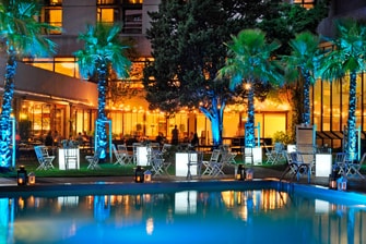 Lisbon hotel pool night view