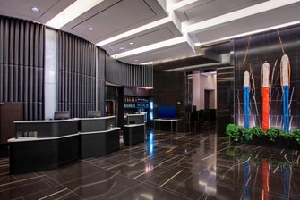 Front Desk Pods and lobby at the Residence Inn Central Park